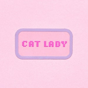 Sticker mignon maman chat — CAT DAME, étiquette imperméable transparente et rose néon