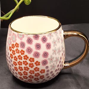 Thyme & Table 16oz Floral Ceramic Mug with a Gold Handle and Trim