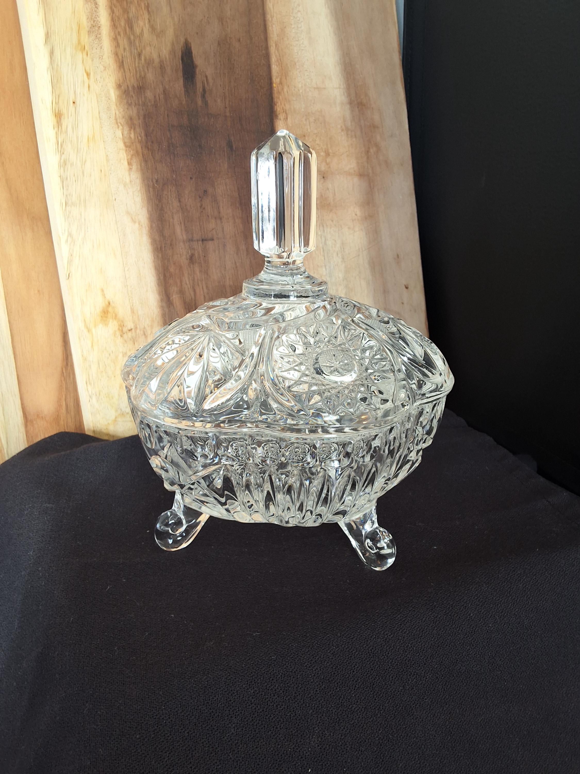Vintage Footed Cut-Glass Lead Crystal Candy Dish