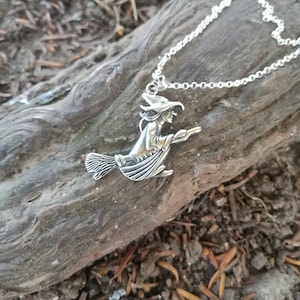 925 Sterling Silver Large Witch Pendant
