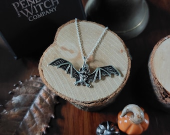 精巧なスターリングシルバーのコウモリネックレス、ハロウィン