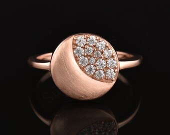 Rose Gold Plated Silver Moon Ring: Cubic Zirconia Celestial Jewelry