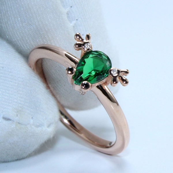 Frog Ring Sterling Silver Dainty Ring Animal Ring Silver Frog Ring Green Zircon Frog Ring Frog Jewelry Dainty Silver Ring Gift For Her