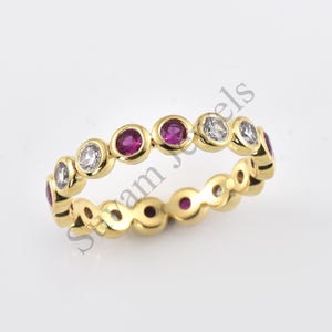Ruby Zircon Eternity Band: Sterling Silver Anniversary Ring