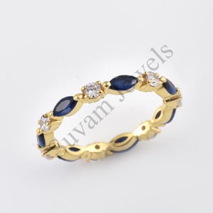 Blue Sapphire Band Full Eternity Wedding Dainty Band Anniversary Gift 925 Sterling Silver Jewelry  Matching Band  Promise Ring for her