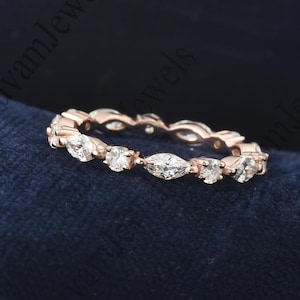 14K Rose Gold Marquise CZ Eternity Band - Sterling Silver Stacking Ring