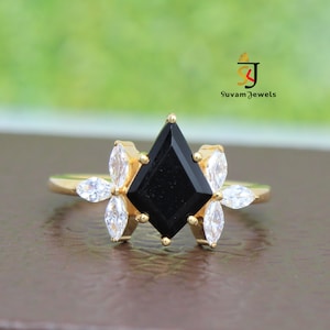 Natural Black Onyx Kite Ring, Simple Wedding Ring, Sterling Silver Black Onyx Ring, Unique Kite Cut Promise Ring, Anniversary Gift Ring