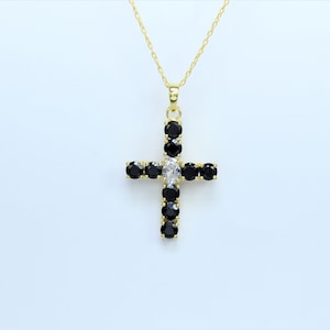Black Onyx Cross Pendant: Sterling Silver Necklace, Religious Gift