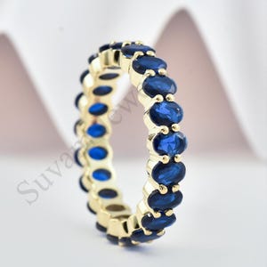 Blue Sapphire Band Full Eternity Wedding Dainty Band Anniversary Gift 925 Sterling Silver Jewelry  Matching Band  Promise Ring for her