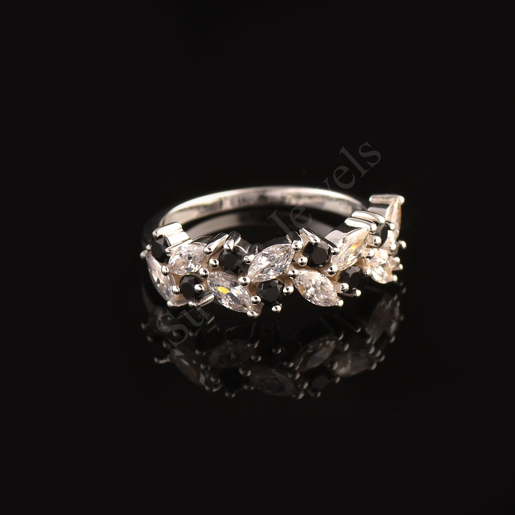 Cubic Zirconia and Black Onyx Wedding Band Vintage Color