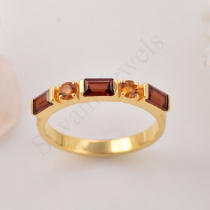 Natural Garnet Baguette Round Cut Citrine Eternity Band For Women Multi Gemstone 14K Gold Garnet Wedding Ring Sticking Band Matching ring