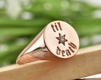 Anello con sigillo in argento sterling "Til Death", gioiello personalizzato per anniversario