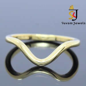 14k Solid Gold Curved Engagement Rinr, Gold Wedding Band ,Sterling Silver Stack Ring, Contour Band, Gold Curve Band Gift For Her