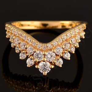 Bague de fiançailles incurvée, bague couronne, bague de mariage incurvée, alliance pavée Bague d&#39;anniversaire unique promesse meilleur cadeau bague en diamant