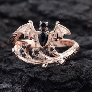 Sterling Silver Bat Ring Moon Star Adjustable Bat Ring Punk Gothic Halloween Jewelry Bat Wing Unisex Halloween Gift wife ring Birthday gift