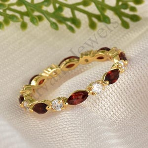 Full Eternity Garnet Wedding Band, Sterling Silver Wedding Band Marquise Ring, Matching Stacking Ring , Anniversary Band Gift For Women ring