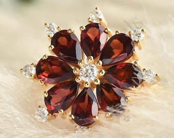 Red Garnet Pear Ring: Sterling Silver January Birthstone