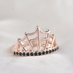Spider Web 925 Sterling Silver Ring: Black Onyx Gothic Jewelry