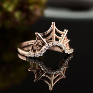 Spider Web Stackable Ring Wedding Band 925 Sterling Silver Web Ring Solid 18k,14kGold Spider Jewelry Spooky Ring Spider Net Gothic Ring gift