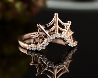 Spider Web Stackable Ring Wedding Band 925 Sterling Silver Web Ring Solid 18k,14kGold Spider Jewelry Spooky Ring Spider Net Gothic Ring gift
