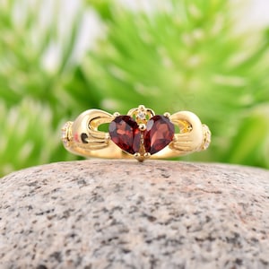 Sterling Silver Red Garnet Claddagh Ring: Handmade Engagement Band