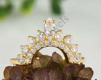 Anillo de boda curvo de plata de ley con circonita cúbica