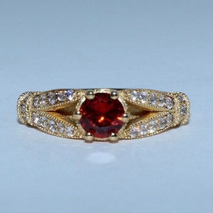 Garnet Ring , Sterling Silver yellow Gold ring, Natural Garnet Ring ,wedding gift Ring, Anniversary ring , girls and women gift ring