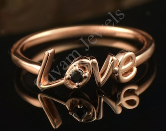 Sterling Silver Love Ring: Black Onyx Promise Ring