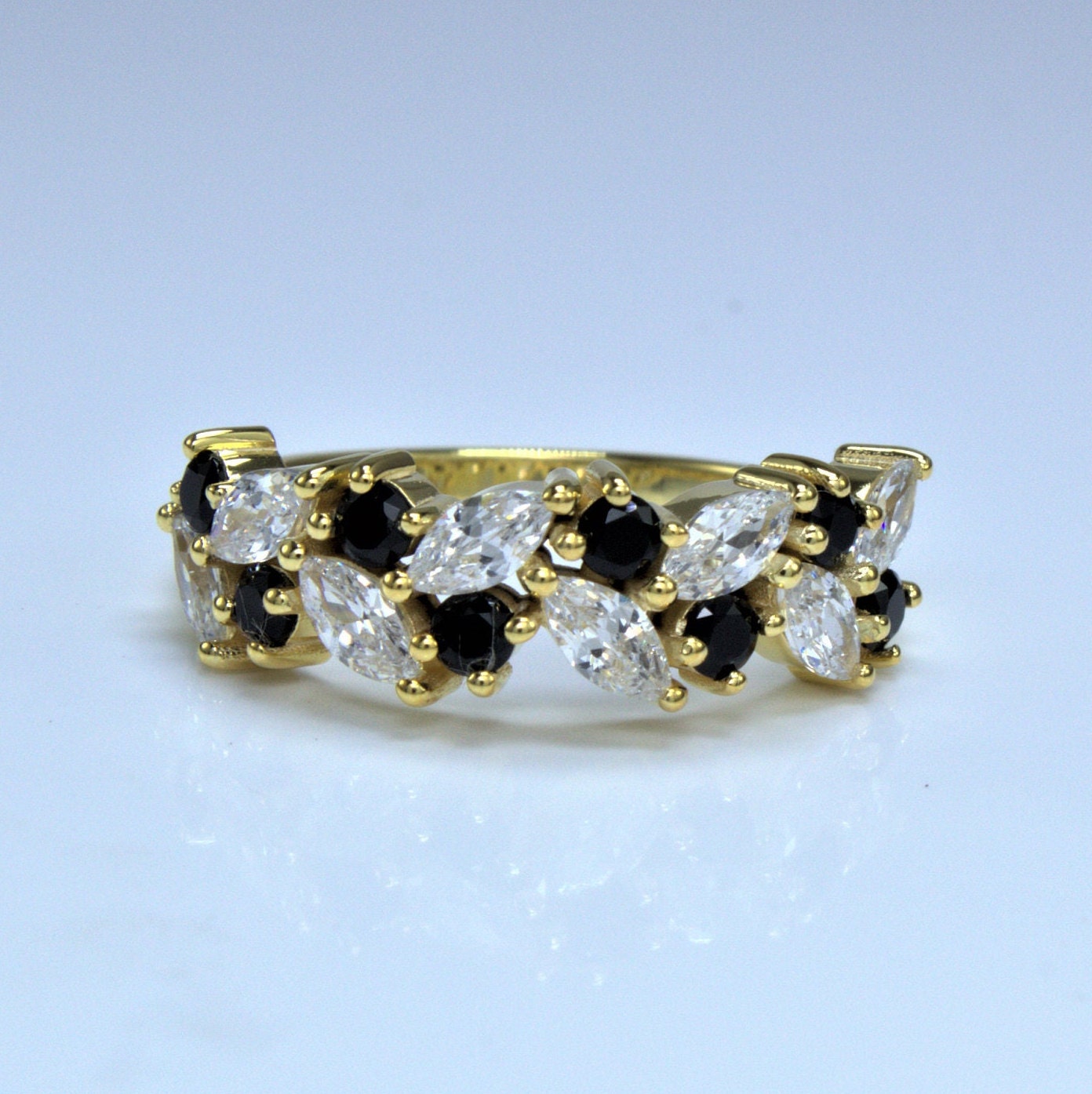 Cubic Zirconia and Black Onyx Wedding Band Vintage Color