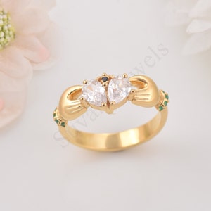 Sterling Silver Claddagh Ring: White Cubic Zirconia Heart, Art Deco Promise Ring