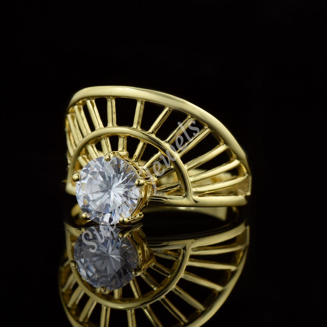 Sterling Silver Sunburst Ring: Gold Plated Half Circle Stacking Ring - Etsy