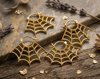 Gothic Sterling Silver Spider Web Hoop Earrings | Halloween Jewelry