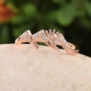 Mountain Moissanite Ring Sterling Silver Nature Band Mountain 14k,18, gold ring Anniversary Wedding Jewelry Gift  Ring unique jewelry