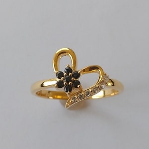 Black gems stone ring,  Queen Heart  ring, wedding ring ,silver ring anniversary gift, wedding band ring , yellow  Gold Plated Ring,