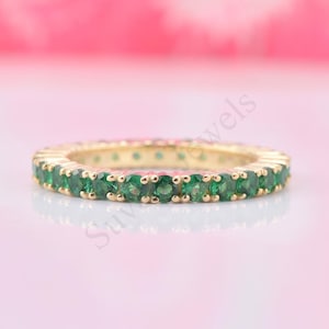 Emerald Eternity Band: 14K Gold Plated Silver, Green Zircon
