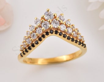 Sterling Silver Tiara Ring: Curved Wedding Band with Zircon