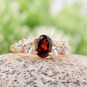 Natural Garnet Ring For Women Oval Cut Gemstone Ring , Garnet Ring Engagement Ring, Dainty Garnet ring  garnet rings for women Gift for her