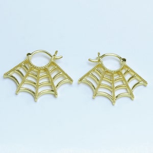 Sterling Silver Spider Web Hoop Earrings: Gothic Halloween Jewelry