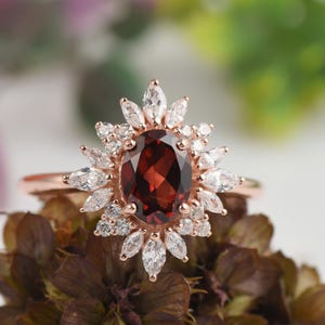 Vintage Oval Garnet Ring: Art Deco Ruby Engagement Ring, Gold Plated