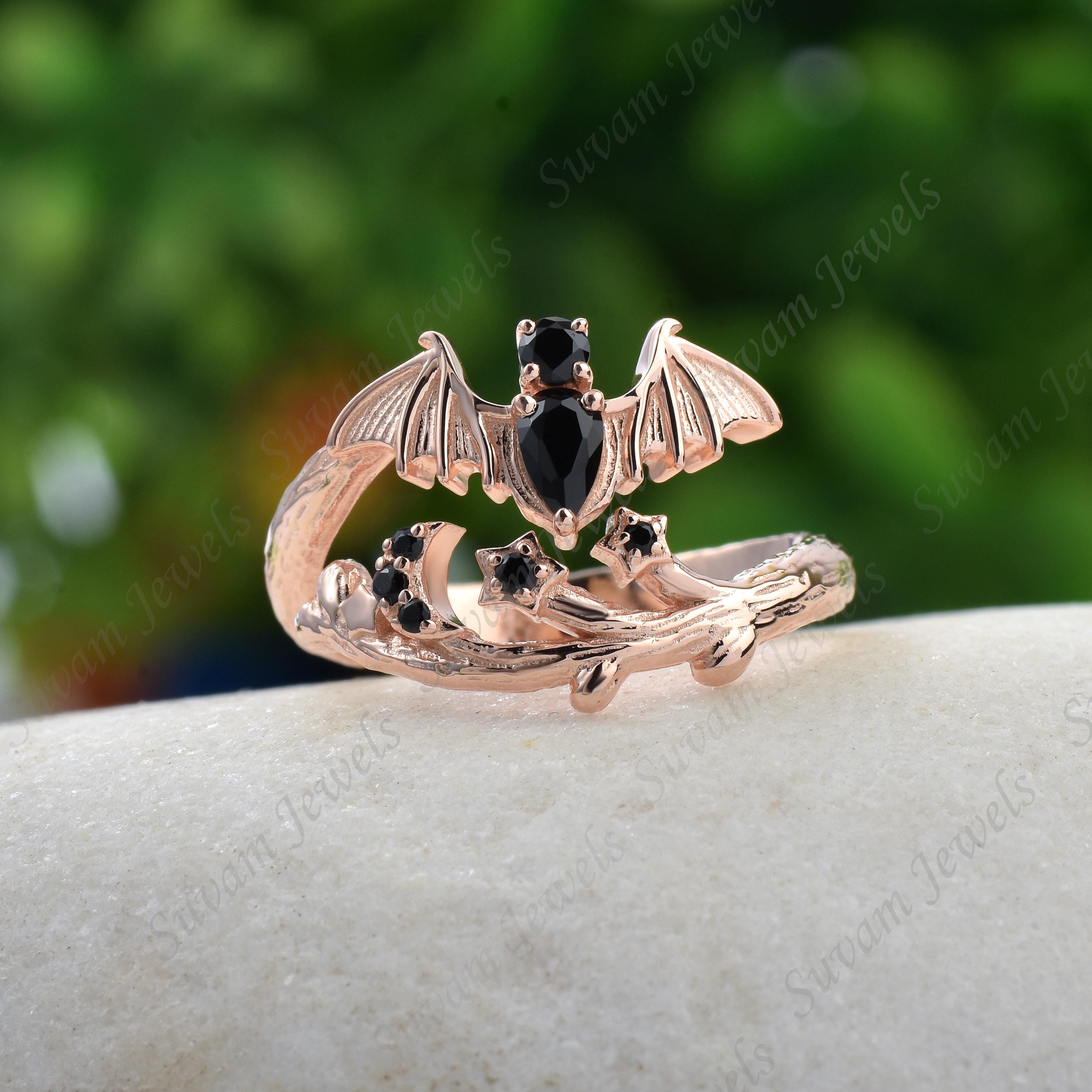 Sterling Silver Bat Ring: Black Onyx Moon Star Gothic Jewelry - Etsy