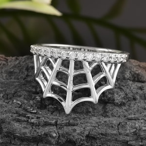Sterling Silver Spider Web Ring: Gothic Stackable Jewelry