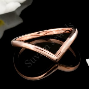 18k Gold Plated Plain V Shaped 2x2 mm Silver Wedding Band, Curved Stacking Ring, Matching Ring, Minimalist Ring, Gift for her