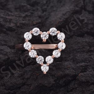 Sterling Silver Heart Ring: Pave Lab Diamond, 14k Gold Plated