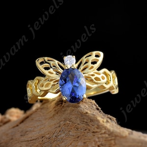 14k Gold Plated Tanzanite Honey Bee Ring: Sterling Silver Engagement Ring
