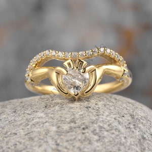14k Vergoldetes Claddage Silber Stack Band, lrish Herzform Claddagh Ring, Eternity Claddagh Frauenring, Claddagh Cocktail Ring Geschenk für sie