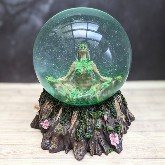 Balance of Nature Snow Globe Mother Earth Gaia Green Glitter Globe 