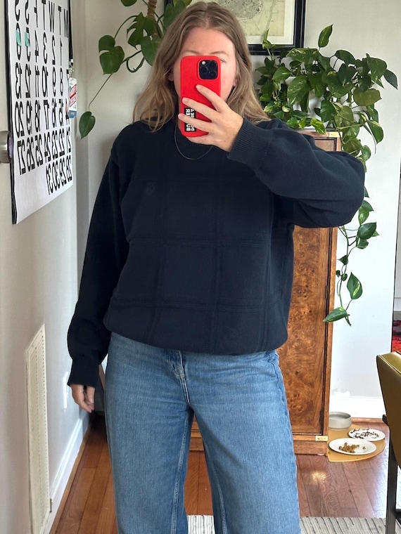 Vintage Izod Navy Windowpane Cotton Sweater - Oversized XL - Etsy