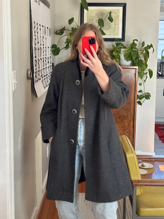 Vintage wollgrauer Mantel, 80er Jahre Vintage Mantel, 80er Jahre