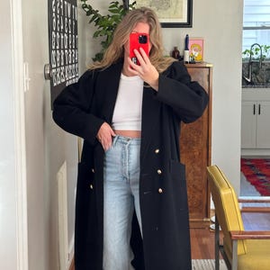 Vintage 80s Black Wool Overcoat: Oversized Fit
