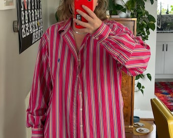 Ralph Lauren oversized pink striped button down shirt, 90s Fit
